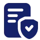Icon depicting a document with text lines and a shield featuring a checkmark.